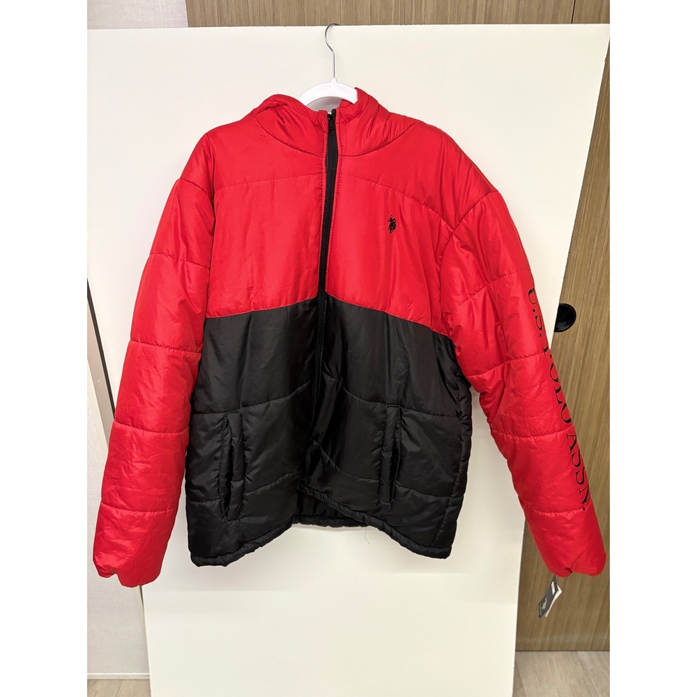 Streetwear Gorpcore Puffer Jacket Colorblock US Polo Assn Men 3XL Red Black